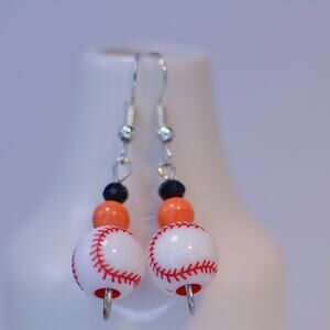 Black and Orange Baseball Earrings — Hand-crafted